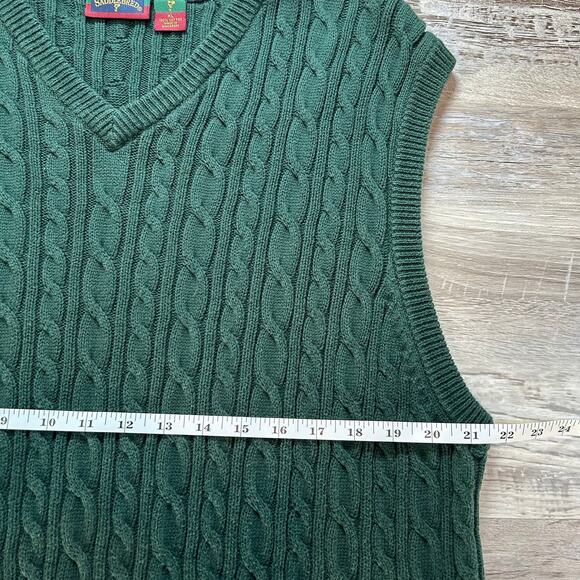 Vintage 90s Saddlebred Green Cable Knit Sweater Vest XL Preppy Academia Vibes - Picture 5 of 6